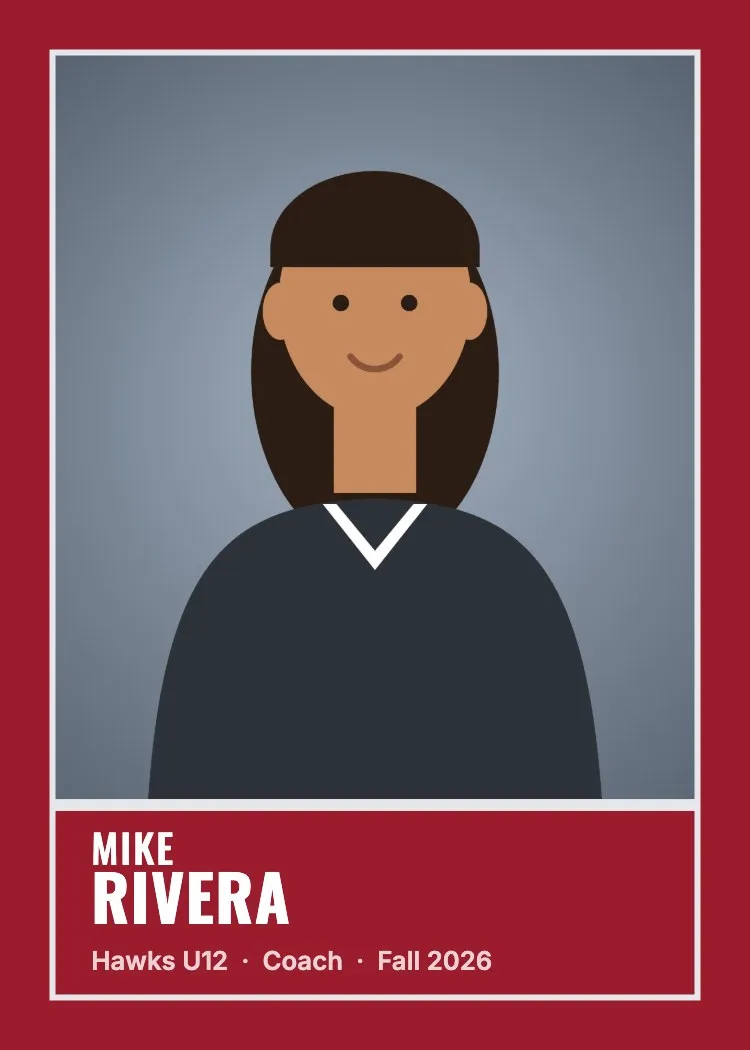 Sports trading card example in the Classic, coach card style, crimson and silver