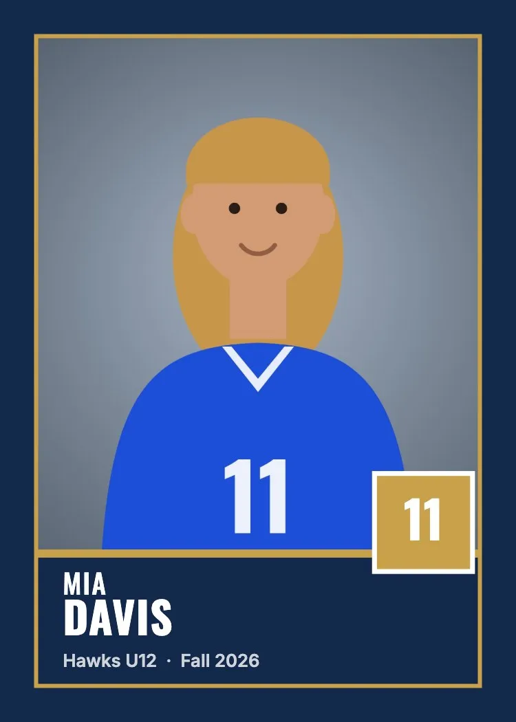Sports trading card example in the Classic style, navy and gold