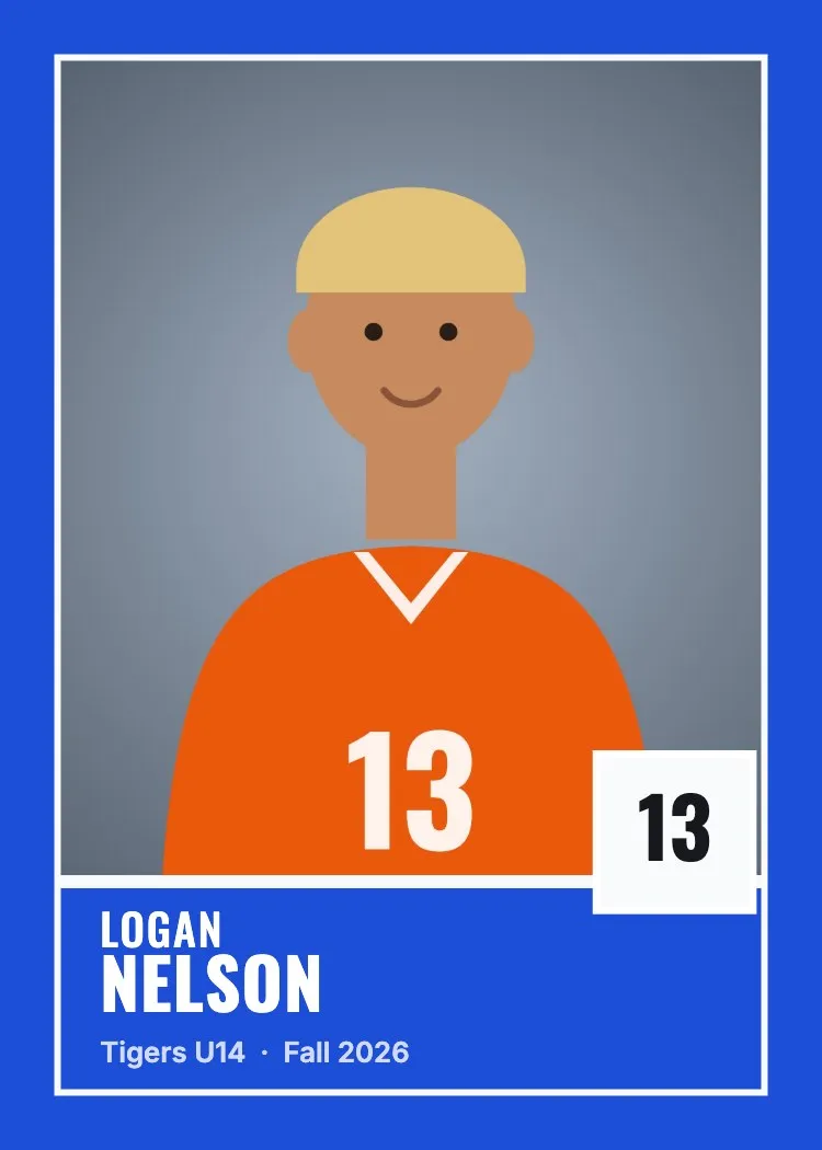 Sports trading card example in the Classic style, royal blue and white