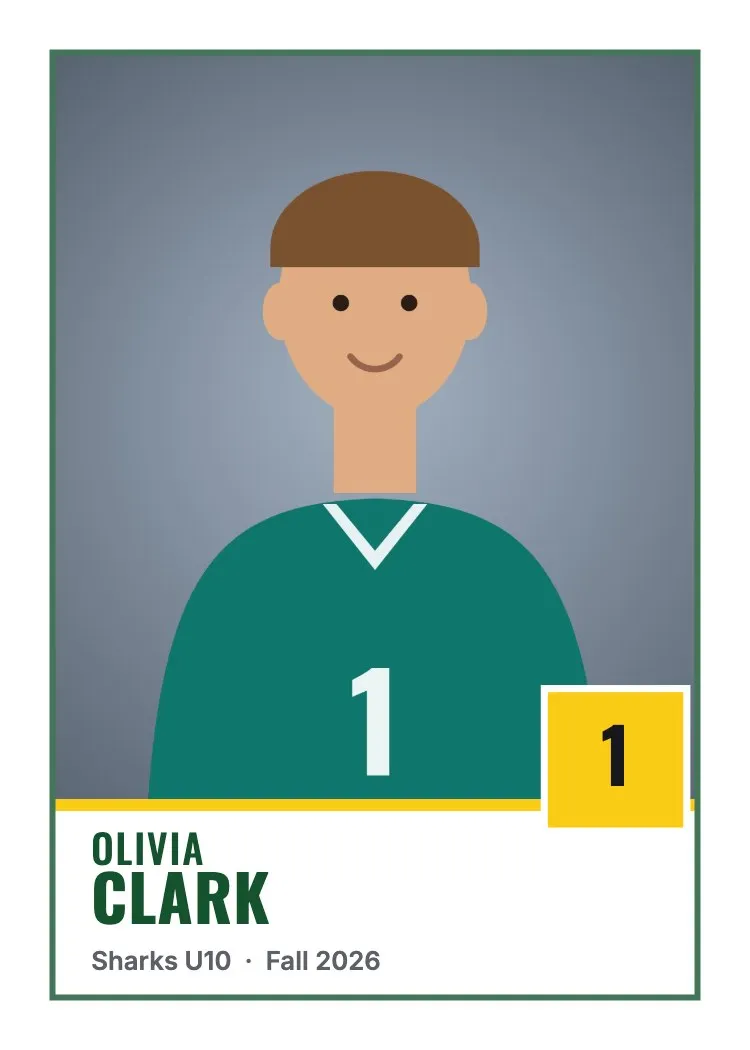 Sports trading card example in the Clean style, green and yellow