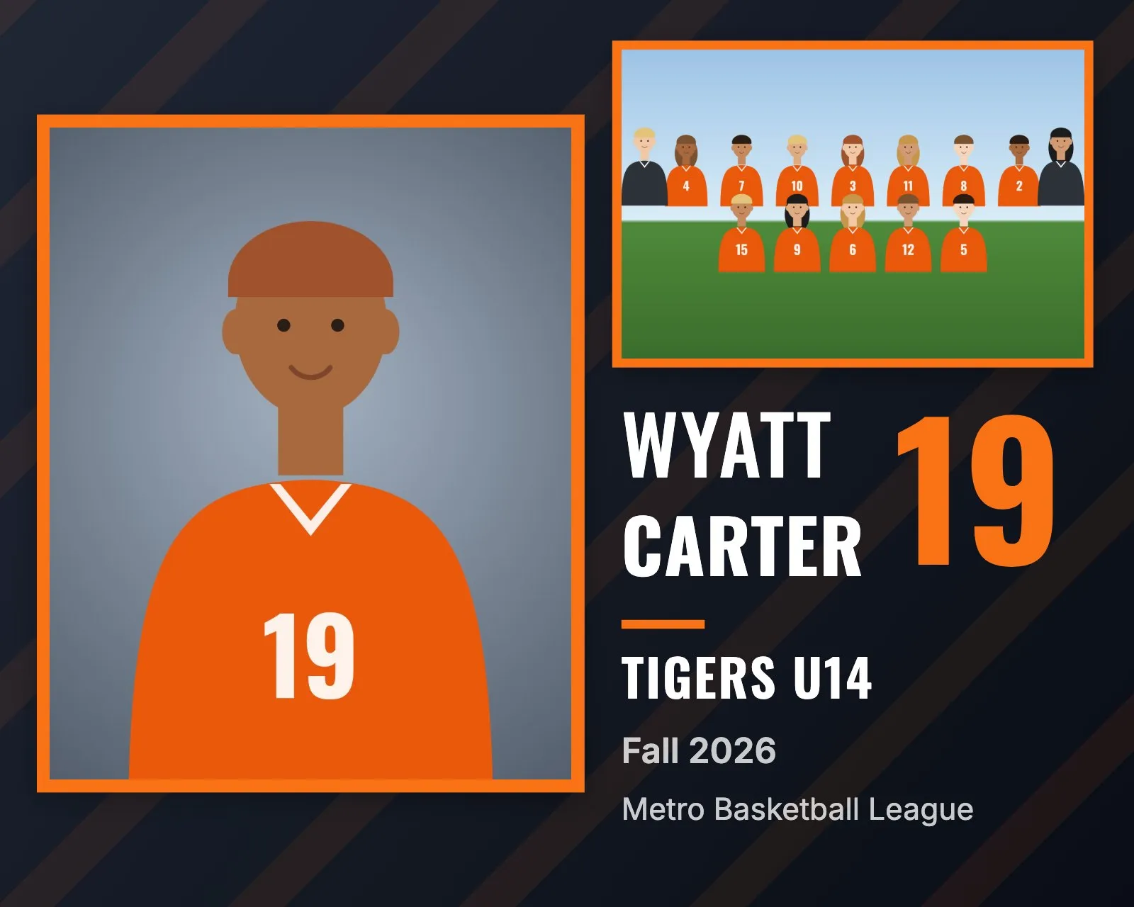 Memory mate example, side by side layout in black and orange: Dark Bold version with the number in the accent color