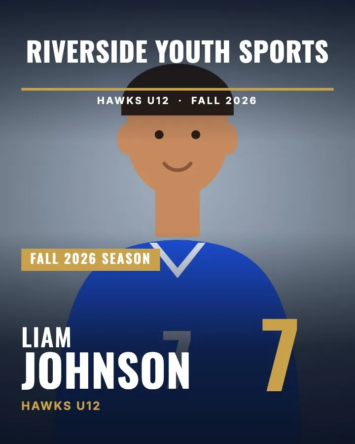 8 x 10 sports magazine cover for Liam Johnson, #7, Hawks U12, Riverside Youth Sports, made in RosterFrame