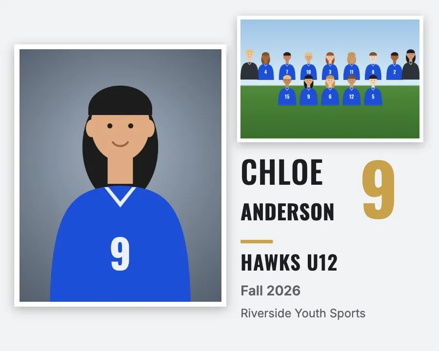 Memory mate sample: player portrait next to the team photo